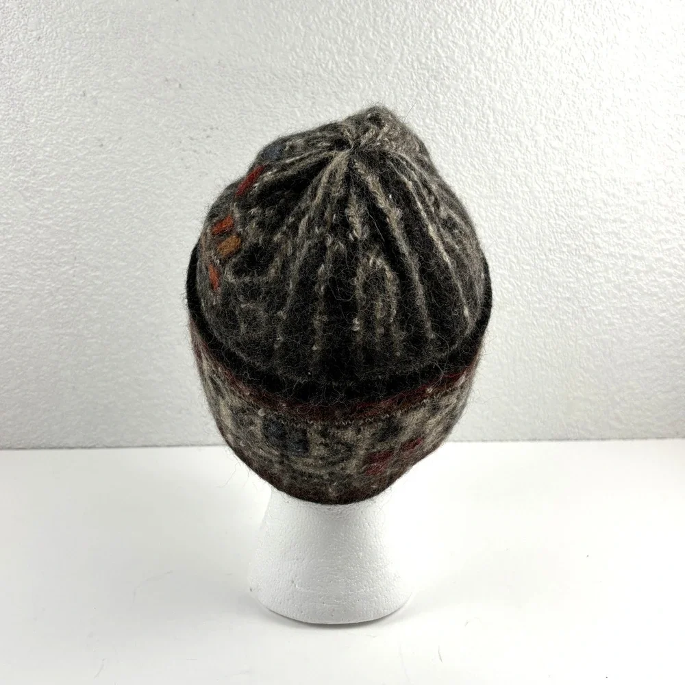 Unbranded Beanie Hat Unisex OS Brown Gray Fair Isle Wool Blend Knit